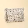 Coastal Crochet Clutch Tassel Bag - Ivory