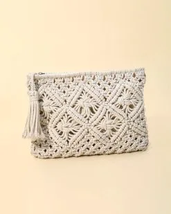 Coastal Crochet Clutch Tassel Bag - Ivory