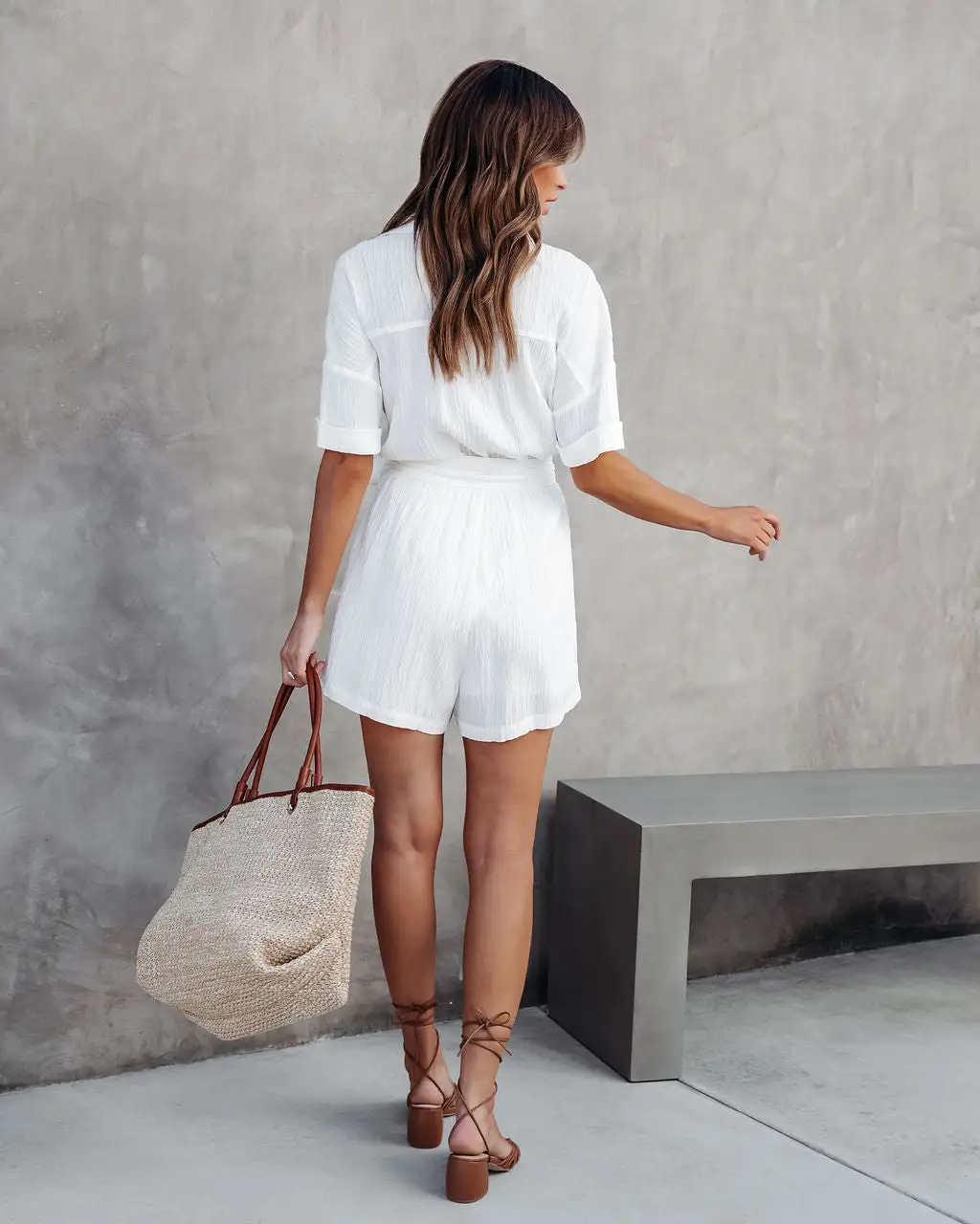 Marina Textured Cargo Romper - White 4 Marina Textured Cargo Romper - White - Image 4