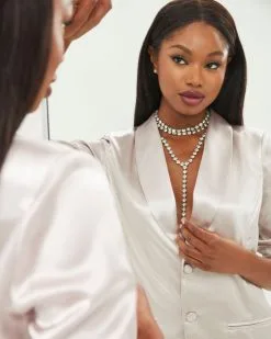 Material World Crystal Lariat Necklace - Silver - FINAL SALE