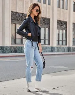 Michelle Faux Leather Biker Jacket - Black - SALE