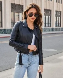 Michelle Faux Leather Biker Jacket - Black - SALE -clothes Sales MichelleFauxLeatherBikerJacket Black 4694