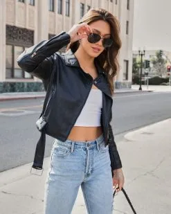 Michelle Faux Leather Biker Jacket - Black - SALE -clothes Sales MichelleFauxLeatherBikerJacket Black 4705