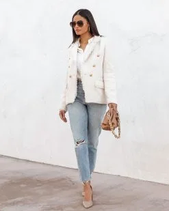 Monte Carlo Tweed Pocketed Blazer - Ivory - FINAL SALE