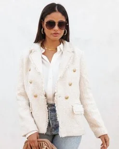 Monte Carlo Tweed Pocketed Blazer - Ivory - FINAL SALE -clothes Sales MonteCarloTweedPocketedBlazer Ivory66