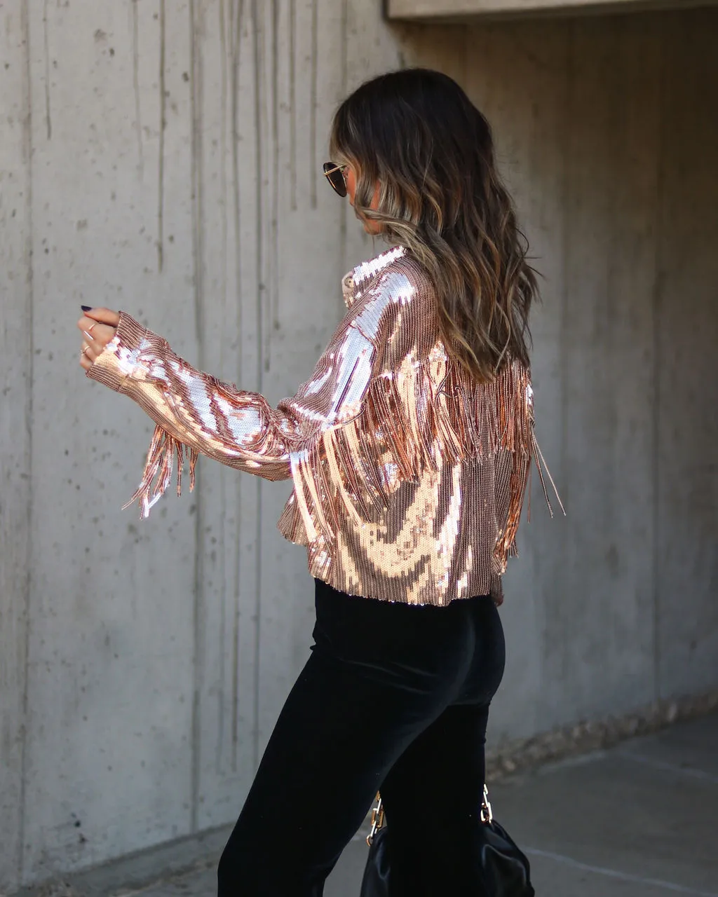 Life Is A Fiesta Sequin Fringe Jacket - Rose Gold - FINAL SALE 5 Life Is A Fiesta Sequin Fringe Jacket - Rose Gold - FINAL SALE - Image 5