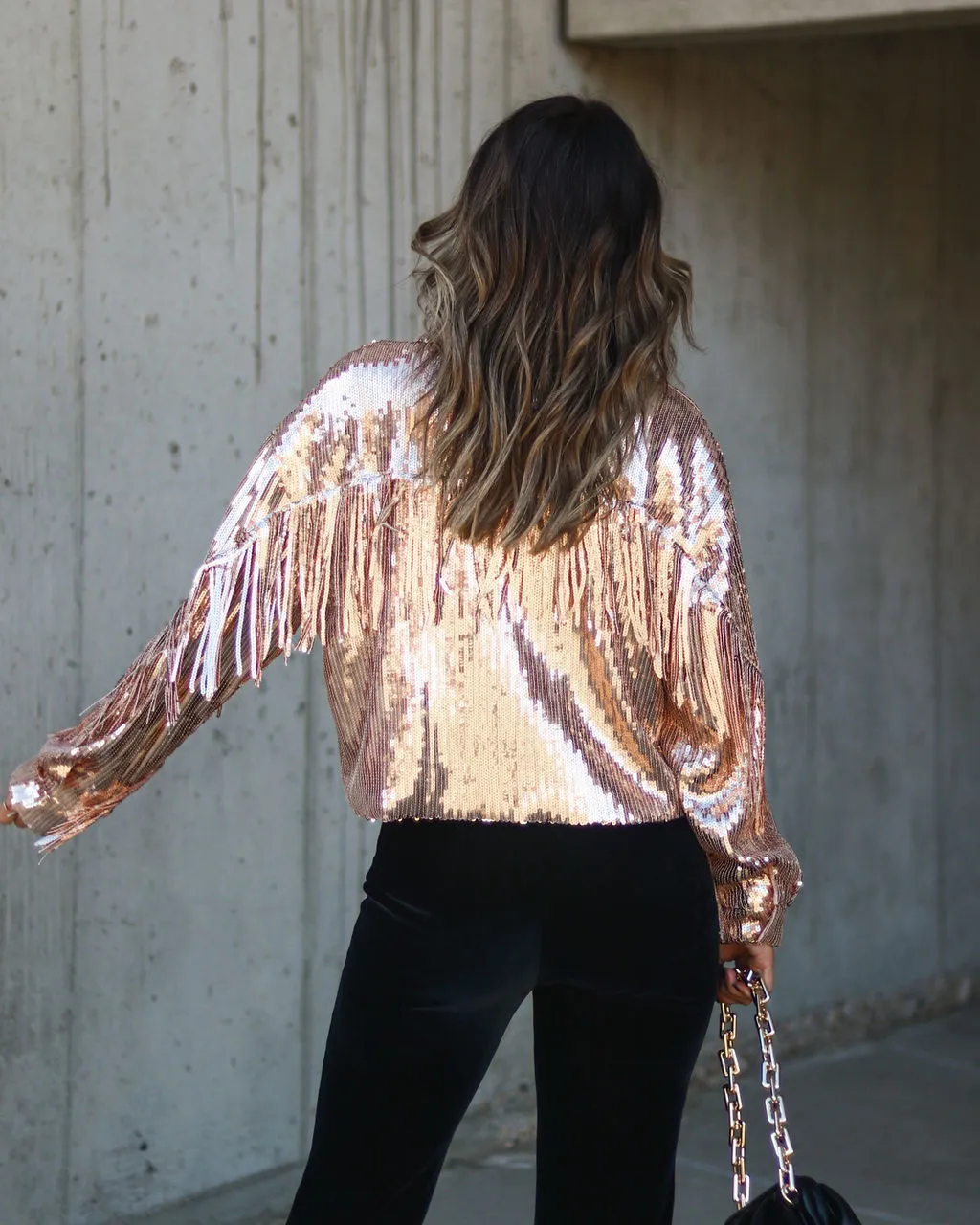 Life Is A Fiesta Sequin Fringe Jacket - Rose Gold - FINAL SALE 3 Life Is A Fiesta Sequin Fringe Jacket - Rose Gold - FINAL SALE - Image 3