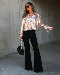 Life Is A Fiesta Sequin Fringe Jacket - Rose Gold - FINAL SALE
