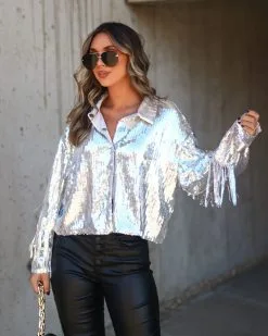 Life Is A Fiesta Sequin Fringe Jacket - Silver - FINAL SALE