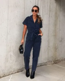 Nevada Cotton Blend Pocketed Jumpsuit - Faded Black - FINAL SALE