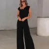 Kyle Asymmetrical Neck Wide Leg Jumpsuit - Black - FINAL SALE