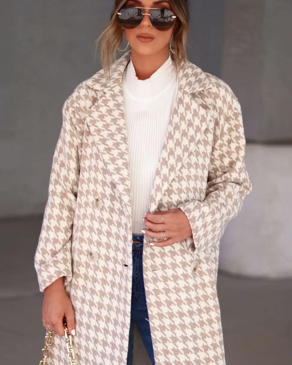 Camille Houndstooth Pocketed Coat - SALE 2 Camille Houndstooth Pocketed Coat - SALE - Image 2