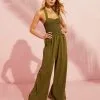 Dovie Smocked Halter Jumpsuit - Olive