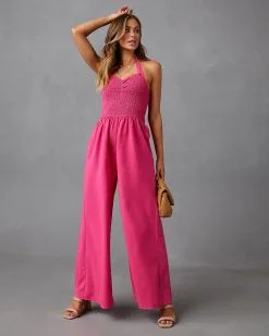 Dovie Smocked Halter Jumpsuit - Pink