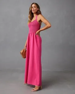 Dovie Smocked Halter Jumpsuit - Pink -clothes Sales NP41213 PINK 16694