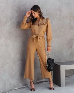 Nellie Pocketed Ruffle Jumpsuit - Camel - FINAL SALE -clothes Sales NelliePocketedRuffleJumpuitCamel11