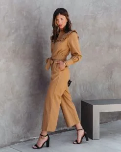 Nellie Pocketed Ruffle Jumpsuit - Camel - FINAL SALE -clothes Sales NelliePocketedRuffleJumpuitCamel25