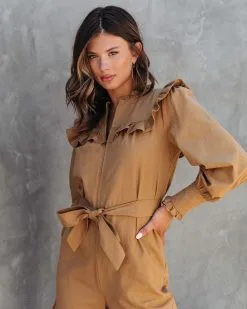Nellie Pocketed Ruffle Jumpsuit - Camel - FINAL SALE -clothes Sales NelliePocketedRuffleJumpuitCamel49