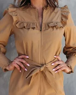 Nellie Pocketed Ruffle Jumpsuit - Camel - FINAL SALE -clothes Sales NelliePocketedRuffleJumpuitCamel52