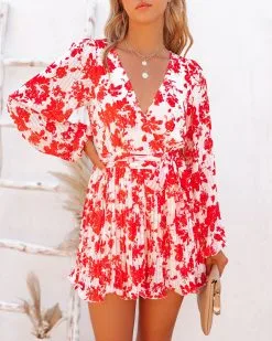No Matter What Floral Pleated Romper - FINAL SALE -clothes Sales NoMatterWhatFloralPleatedRomper77