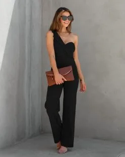 Not Sorry One Shoulder Jumpsuit - Black - FINAL SALE 15 Not Sorry One Shoulder Jumpsuit - Black - FINAL SALE -clothes Sales NotSorryOneShoulderWideLegJumpsuitBlack18