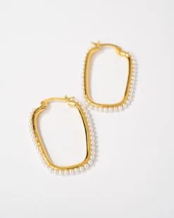 Nova Rectangle Pearl Earrings - Gold - SALE -clothes Sales NovaRectanglePearlEarrings Gold 1