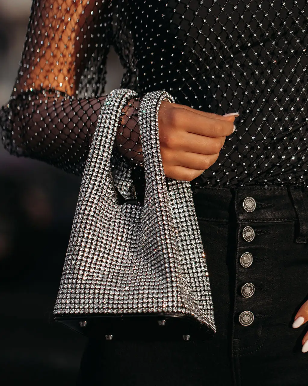 Own The Night Rhinestone Bag - Silver - LAST CHANCE 7 Own The Night Rhinestone Bag - Silver - LAST CHANCE - Image 7