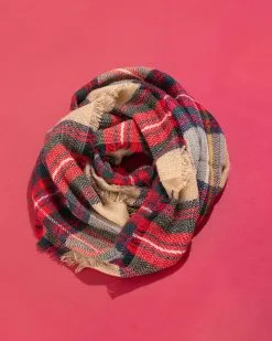 Oxford Plaid Frayed Infinity Scarf - FINAL SALE -clothes Sales OxfordPlaidFrayedInfinityScarf