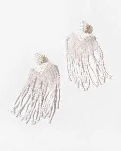 Phoenix Beaded Fringe Earrings - White