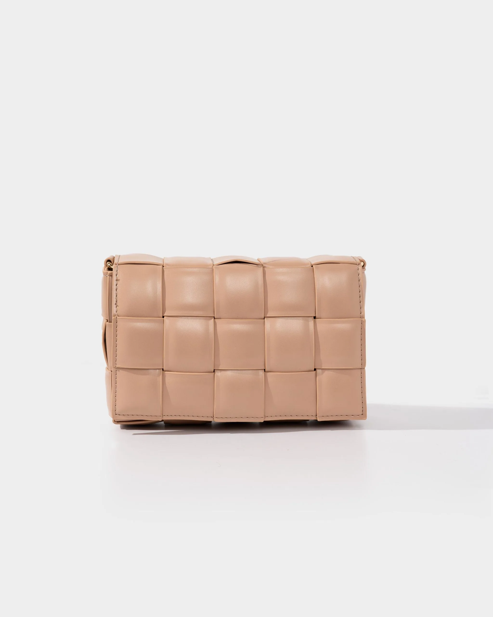 Polish Padded Woven Chain Handbag - Nude 1 Polish Padded Woven Chain Handbag - Nude