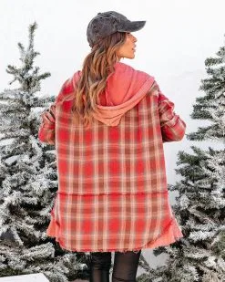 Portland Plaid Waffle Contrast Pocketed Hooded Jacket - FINAL SALE -clothes Sales Portlandplaidwafflecontrastpocketedhoodedjacket20