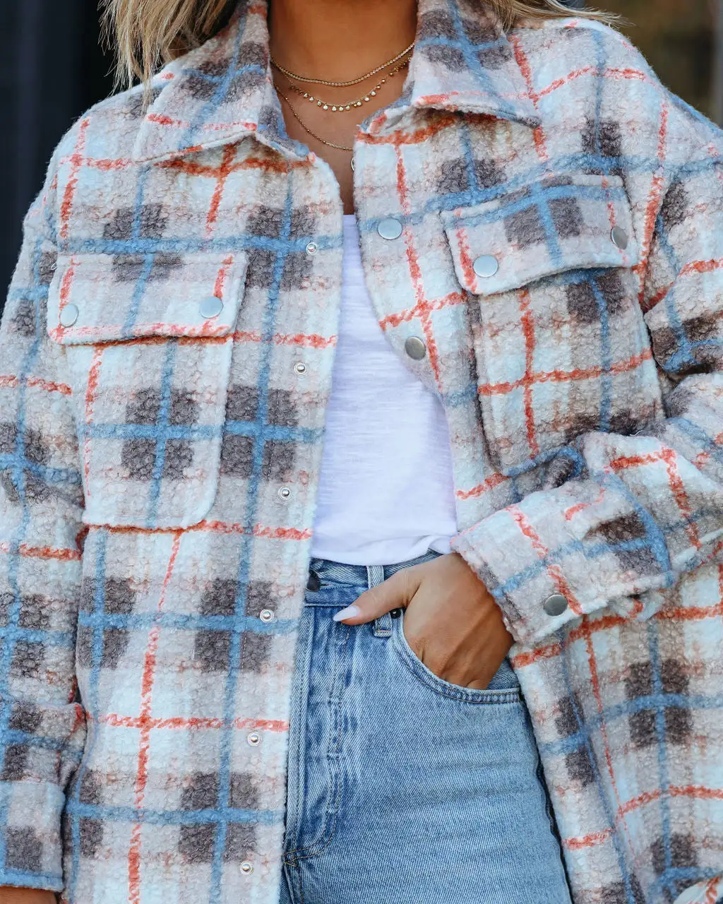 Pullman Plaid Button Down Shacket - Oatmeal - FINAL SALE 4 Pullman Plaid Button Down Shacket - Oatmeal - FINAL SALE - Image 4