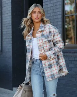 Pullman Plaid Button Down Shacket - Oatmeal - FINAL SALE
