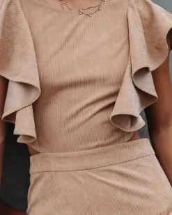 Queen Of The Patch Corduroy Ruffle Cutout Jumpsuit - Taupe - FINAL SALE 12 Queen Of The Patch Corduroy Ruffle Cutout Jumpsuit - Taupe - FINAL SALE -clothes Sales QueenOfThePatchCorduroyRuffleCutoutJumpsuitTaupe33
