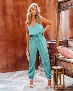 Quince Pocketed Satin Utility Jumpsuit - Mineral Blue - FINAL SALE
