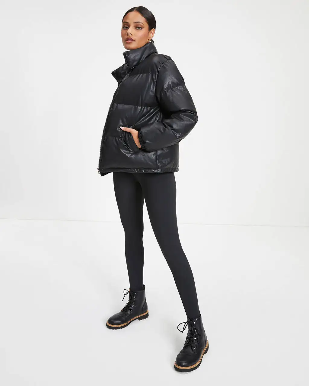 Raza Pocketed Faux Leather Puffer Jacket - Black - FINAL SALE 5 Raza Pocketed Faux Leather Puffer Jacket - Black - FINAL SALE - Image 5