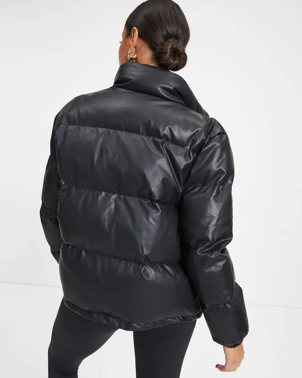 Raza Pocketed Faux Leather Puffer Jacket - Black - FINAL SALE 4 Raza Pocketed Faux Leather Puffer Jacket - Black - FINAL SALE - Image 4