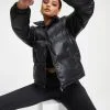 Raza Pocketed Faux Leather Puffer Jacket - Black - FINAL SALE