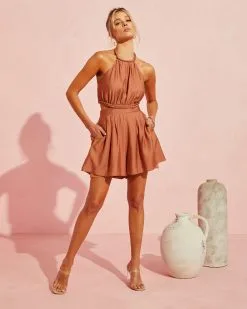 Raze Halter Pocketed Romper - Clay 11 Raze Halter Pocketed Romper - Clay -clothes Sales RazeHalterPocketedRomper Clayterracotta 1880