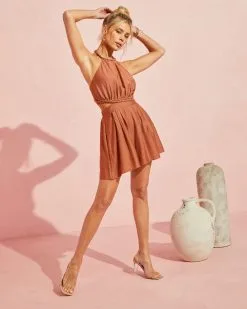 Raze Halter Pocketed Romper - Clay 10 Raze Halter Pocketed Romper - Clay -clothes Sales RazeHalterPocketedRomper Clayterracotta 1916