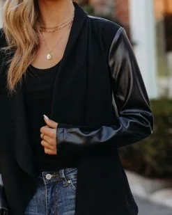 Regina Drape Knit Faux Leather Jacket - Black - FINAL SALE -clothes Sales ReginaDrapeKnitFauxLeatherJacketBlack104