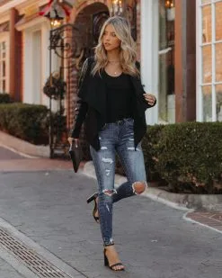 Regina Drape Knit Faux Leather Jacket - Black - FINAL SALE