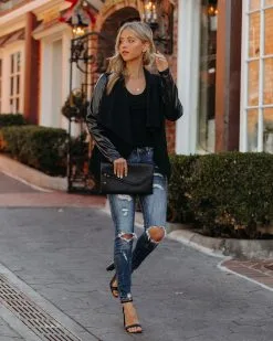 Regina Drape Knit Faux Leather Jacket - Black - FINAL SALE -clothes Sales ReginaDrapeKnitFauxLeatherJacketBlack158