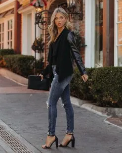 Regina Drape Knit Faux Leather Jacket - Black - FINAL SALE -clothes Sales ReginaDrapeKnitFauxLeatherJacketBlack24