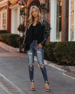 Regina Drape Knit Faux Leather Jacket - Black - FINAL SALE -clothes Sales ReginaDrapeKnitFauxLeatherJacketBlack6