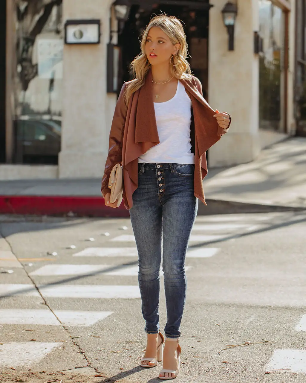 Regina Drape Knit Faux Leather Jacket - Brown - FINAL SALE 9 Regina Drape Knit Faux Leather Jacket - Brown - FINAL SALE - Image 9