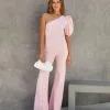 Robynn Cotton One Shoulder Flare Jumpsuit - Pink