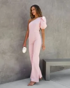 Robynn Cotton One Shoulder Flare Jumpsuit - Pink -clothes Sales RobynnCottonOneShoulderFlareJumpsuit Pink11