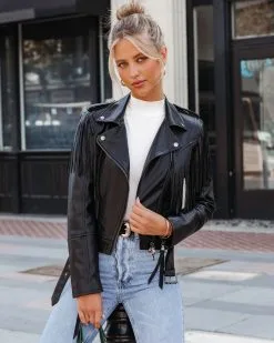 Running Wild Faux Leather Fringe Biker Jacket - Black - FINAL SALE