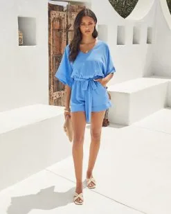 Spring Scene Pocketed Tie Romper - Clean Blue - FINAL SALE -clothes Sales SPRINGSCENEPOCKETEDTIEROMPERCLEANBLUE 0015